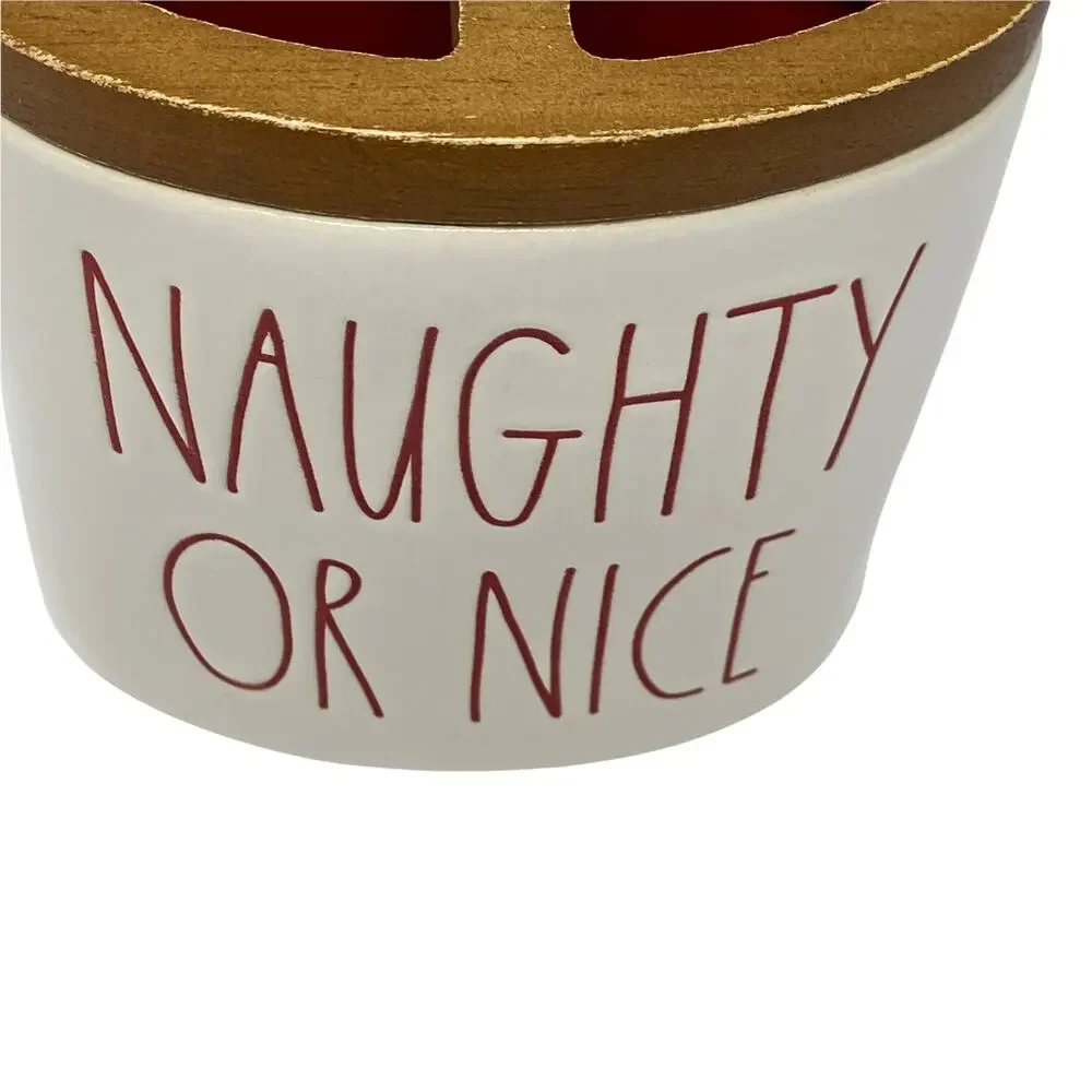 Rae Dunn Christmas Farmhouse 4 X 4  Naughty Or Nice Ceramic Toothbrush Holder